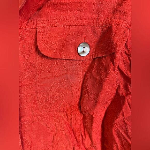 90s Vintage Chicos Size 2 Red Rust 100% Silk Button Up Long Sleeve Western Shirt - Picture 3 of 6